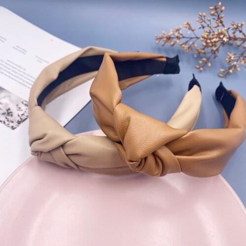 Solid Color Leather Cross Knot Hairband for Women Girls Korean Elegant Velvet Fabric Cross Knotted Hair Hoop Hair Accessories