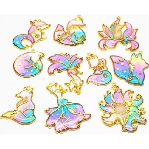 10 style little foxes Metal Frame Pendant Gold Charm Bezel Setting Cabochon Setting UV Resin Charm Jewelry Making Findings