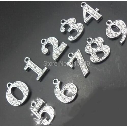 Wholesale 200pcs/lot 0-9 rhinestones diy number pendant hang charm fit for diy phone strips