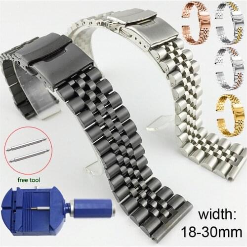 Stainless Steel Watch Band 18mm 20mm 22mm 23mm 24mm 26mm Watch Strap Silk Glossy Watchband Double Buckle Replacement Bracelet