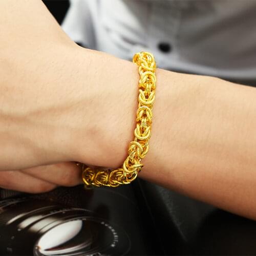 Luxury 24K Yellow Gold Bracelet For Women Frosted Dragon Head Male Bracelet 22CM Hand Chain Wedding Party Fine Jewelry Gifts