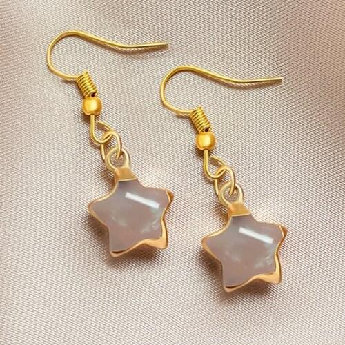 Pomlee New Earrings Korean Fashion Jewelry Stars Pendant Natural Stone Earrings for Women Gold Stainless Steel Crochet Earrings