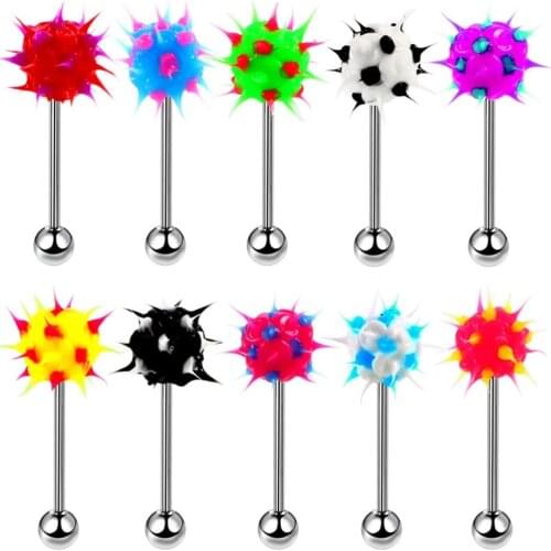 HONGTU 5Pcs Tongue Rings Mixed Color Silicone Ball Tongue Piercing Barbell For Women Stainless Steel Body Piercing Jewelry 14G