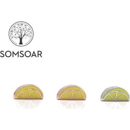 Somsoar Jewelry Delicious Lemon slice Slide charms fit Leather wrap Mesh Stainless steel Bracelet Bangle 10pcs/lot