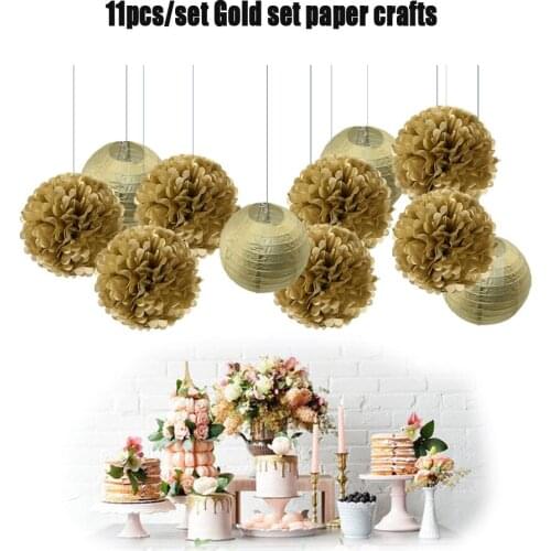 Wedding Party Decoration 8" Gold Silver Round Ball Paper Lantern Kids Graduation Decor Paper Crafts EID New Year Tissue Pom Pom