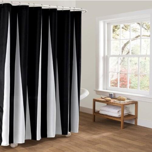 Elegant Black and White Decorative Modern Waterproof and Mildewproof Shower Curtain Polyester Bath Curtain With 12 Plastic Rings