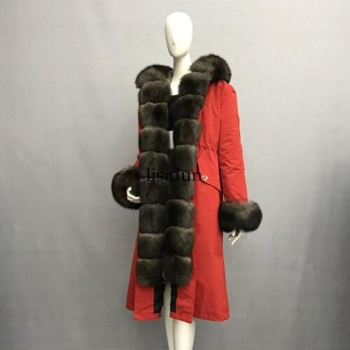 LISIDUN 2019 Real Fur Parka Women Winter Jacket Nature Sliver Fox Fur Hooded Coats Real Rabbit Fur Lining Jacket Female Fur Coat