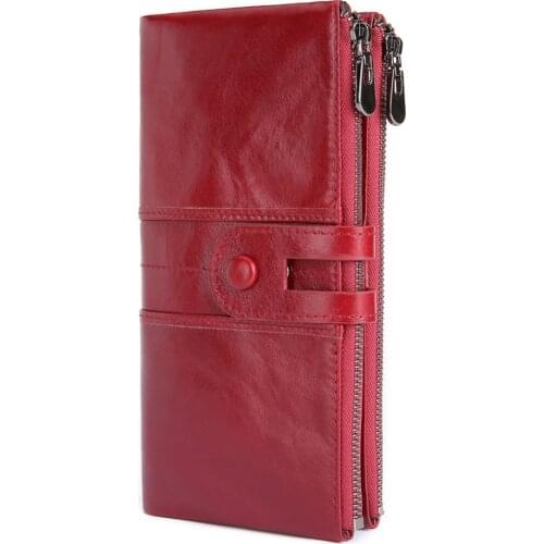 Womens Wallets 100% Genuine Leather Long Wallets For Girl Ladies Money Coin Pocket Card Holder Female Wallet Rfid Phone Bag