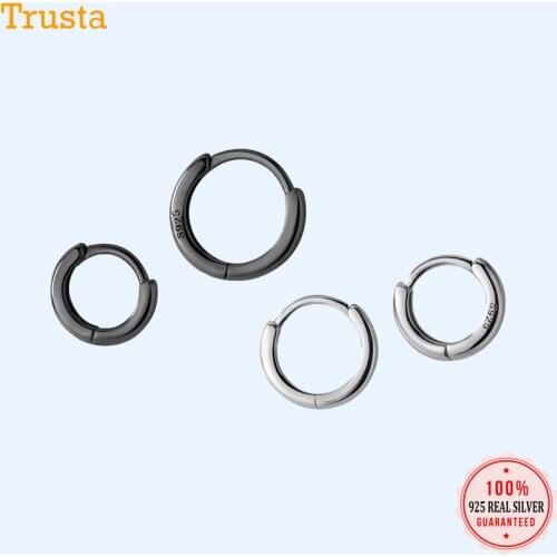 TrustDavis 100% 925 Sterling Silver Black Geometric Smooth Surface Hoop Earrings For Women Fashion Silver 925 Jewelry DA432