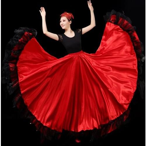 Women Flamenco Skirts Belly Dance Skirt Spanish Flamenco Dance Costumes Brazil Gypsy Big Swing Skirts 360/540/720 Degree DL6105