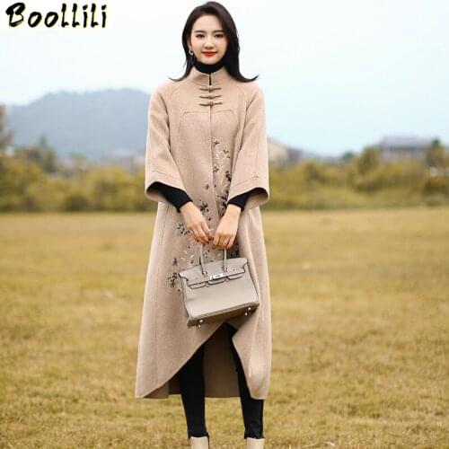 Boollili Winter Coat Women Real Wool Coat Female Elegant Double Side Woolen Coat Women Long Alpaca Jacket Manteau Femme