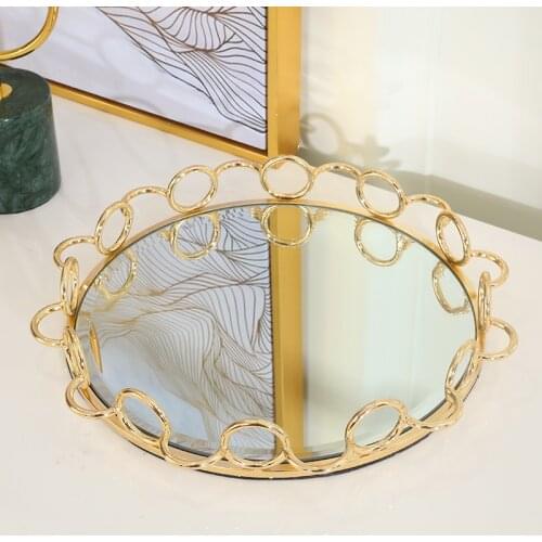 Gold Stainless Steel Mirrored Tray Home Decor round Gateby Serving Tray Luxury candle centerpiece Storage Tray