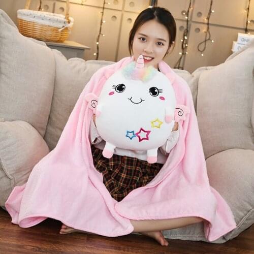 1pc 30cm Soft Colorful Stuffed Animal 3 In 1 Pillow with Blanket Kawaii Plush Dinosaur Unicorn Elephant Cat Toy for Children
