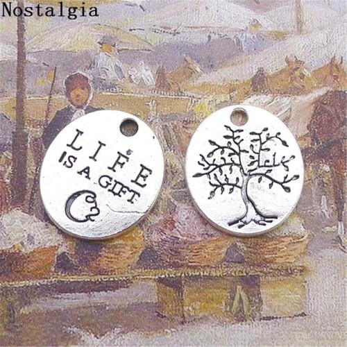 10PCS Fashion Alloy Metal Word Retro Life Is A Gift Tree Antiqued Beads DIY Pendant For Necklace Bracelet Jewelry Making
