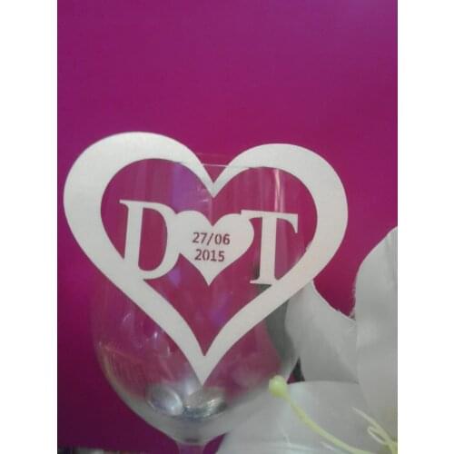 100pcs Table Marker Wine Glass Name Place Cards heart name date personalized wedding table cards wine glass markerspc001
