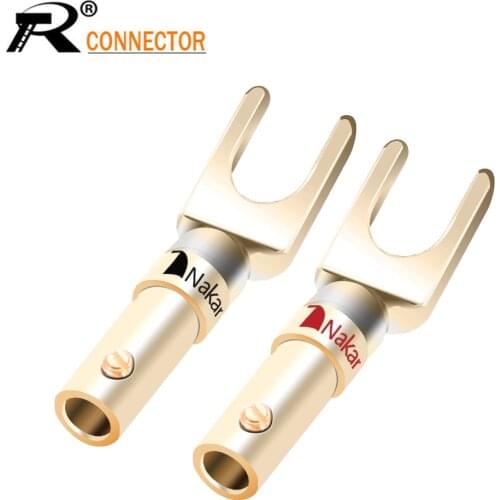 2pcs/1pair "U" "Y" Banana Plug Conenctor Gold plated Spade Speaker Banana Plugs Audio Screw Fork Connectors Adapter