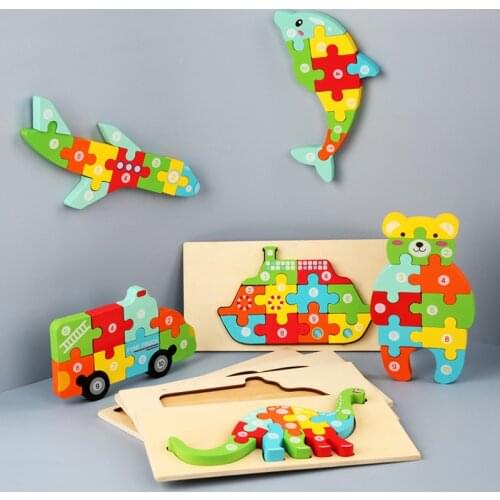 3D Wooden Puzzle Jigsaw Baby Toys Cartoon Animal/Traffic Numbers Wood Puzzles Educational Toys Gifts for Children Boys and Girls