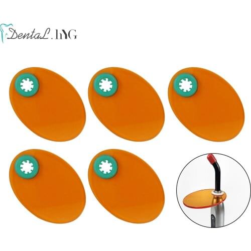 5pcs Dental Curing Lamp Shield Plate Curing Lighting Filter Shade Board Orange Color Oval Shape Light Hood