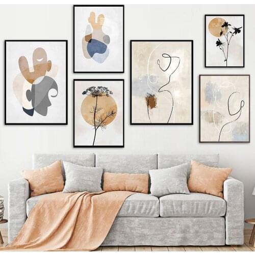 Abstract Face Figures Body Lines Plant Wall Art Canvas Painting Nordic Posters And Prints Wall Pictures For Living Room Decor