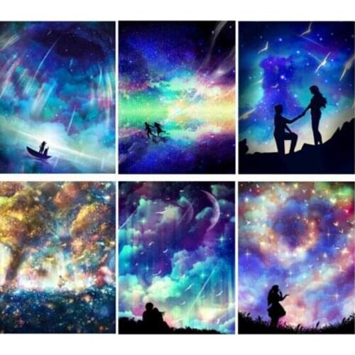 TOUOLP Diamond Embroidery Starry sky DIY Full square circular Couple 5d Diamond Painting Landscape Rhinestone Mosaic Painting