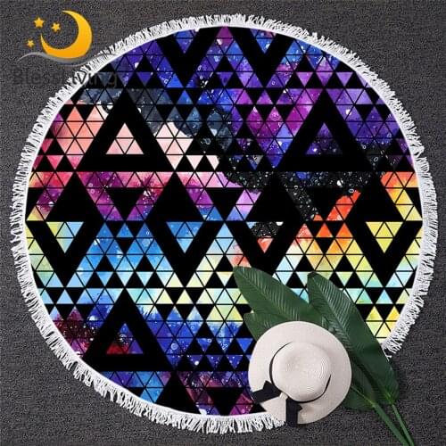 BlessLiving Colorful Microfiber Towel Geometric Towels Bathroom Watercolor Galaxy Round Beach Towel Waves Camouflage Serviette