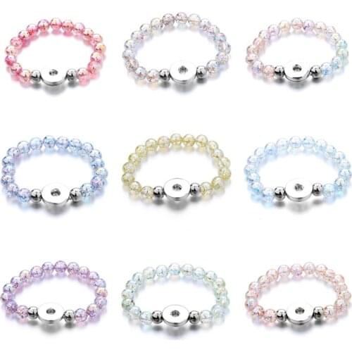 New 18MM Snap Button Bracelet Handmade Imitation Pearl Beads Snap Bracelet Adjustable Elastic DIY Charm Bracelets