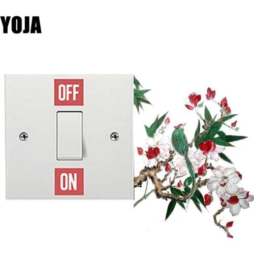 YOJA Flower And Bird Ink Chinese Painting Design Switch Sticker PVC Cartoon Room Decor Wall Decal 8SS0704