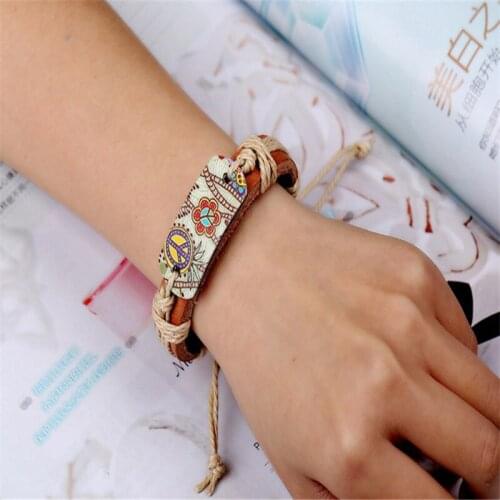 CIBOCIBO Leather Bracelet Men Braided Bracelets Men Printing Wristband Lace Up Bracelet For Men Vintage Hip Hop Accessories