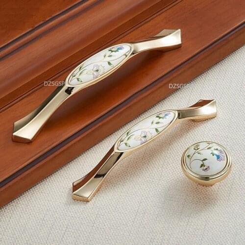 Flower Nordic Style Drawer Cabinet Handles Zinc Alloy Ivory White Gold Furniture Closet Hardwares Kitchen Cupboard Knobs