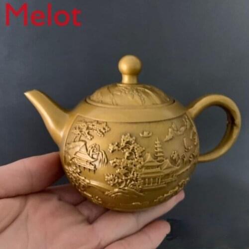 Pure Copper Landscape Pot Decoration Home Hotel Tea Ceremony Loop-Handled Teapot Study Decoration Craft Collection