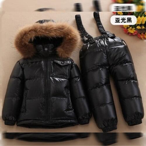 Childrens down jacket set winter new infant baby bib boy male child girl scorpion hair ski suit