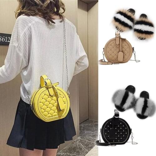 Women Real Fox Fur Slippers Female Fluffy Party Slides Ladies Furry Sandals House Shoes Matte Colorful Fashion Jelly Bags Sets