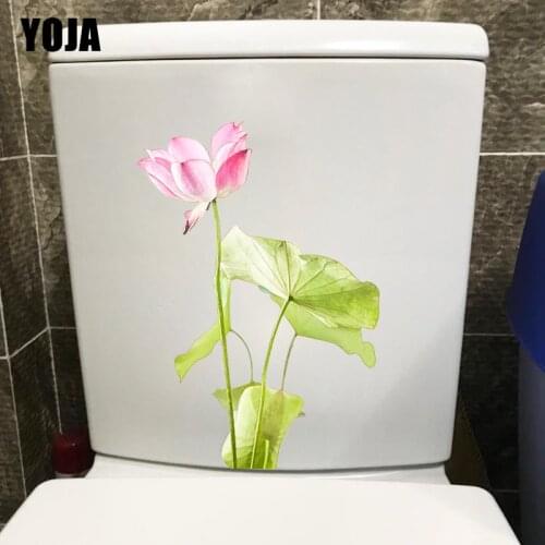 YOJA 16*22.6CM Exquisite Hand-Painted Lotus Leaf Cartoon Toilet Seat Stickers Home Decor Wall Decal T1-0924