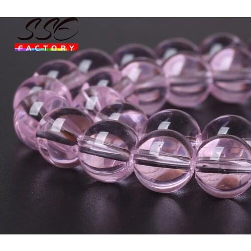 Smooth Pink Crystal Glass Beads Round Loose Spacer Beads 4 6 8 10 12 mm Diy Bracelet Necklace For Jewelry Making Wholesale 15"