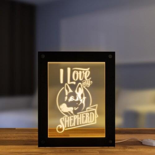 I Love My Shepherd Dog Pet Owners Bedroom Decorative Sign Lights Custom LED Wooden Photo Picture Frame Custom Home Decor Lamp