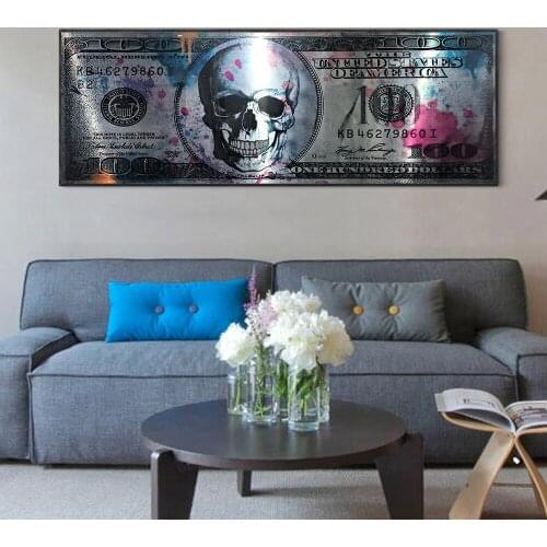 Canvas Painting Dollar Skull Modern Art Canvas Poster And Prints Creative Money Picture Wall Decor Painting For Liviung Room