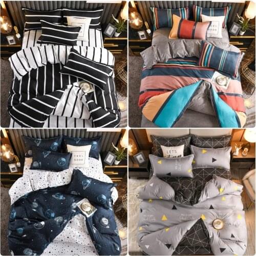 Bedding Set Duvet Cover Flat Sheet Home Bedding Set 3-4pcs Pillowcase Bedclothes Plaid Simplicity Bed Sheet Quilt Covers Set