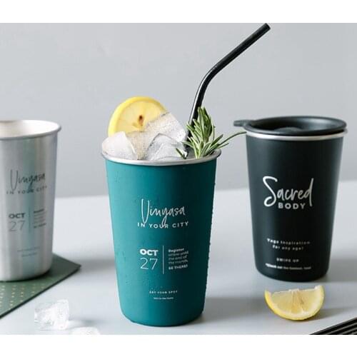 500ml Stainless Steel Cold Drink Cup Beer Coffee Milk Tea Cup Juice Anti-Water Cup Simple Atmosphere Easy To Clean And Beautiful