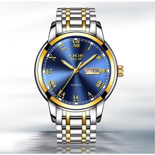 LIGE Watch Men Fashion Sports Quartz Full Steel Gold Business Mens Watches Top Brand Luxury Waterproof Watch Relogio Masculino