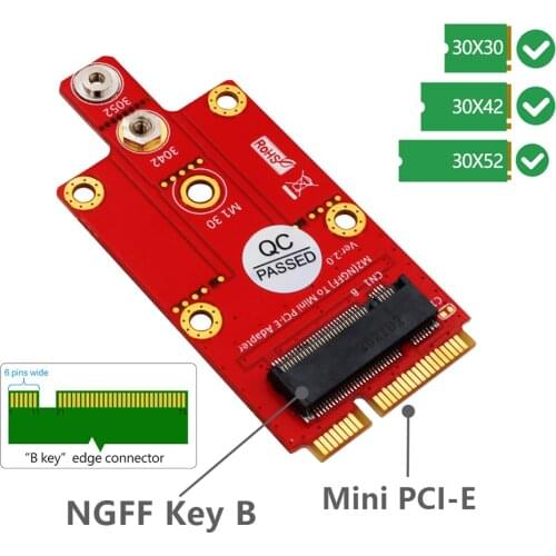 M.2 Key B to Mini PCI-e Adapter NGFF M2 to Mini PCI Express PCIe for 3G 4G 5G Module Supports Full-size and Half-size mPCIe Slot