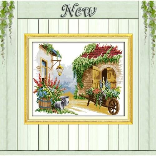 Little float,Pattern Printed on fabric DMC 11CT 14CT Cross Stitch kit,needlework Set embroidery,flowers house Series Home Decor