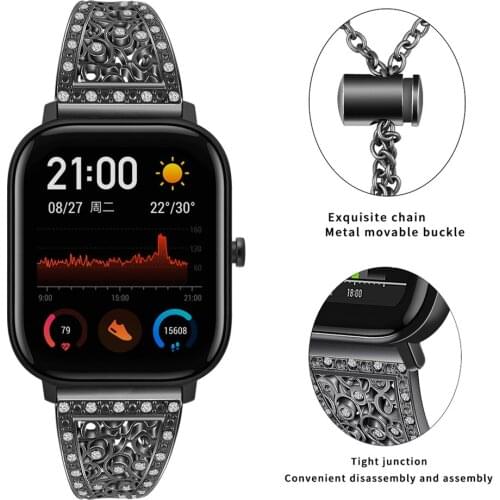 Metal Crystal Watch Band Adjustable Bracelet for Samsung 42/Active for GarminMove / vívomove HR for Huami GTS Smartwatch