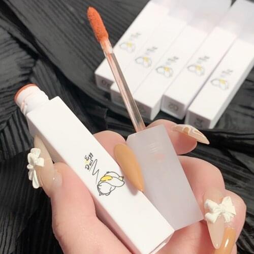 Cartoon lip gloss small duck white appearance Rose red orange brown lip cream long lasting waterproof silky matte lipstick AC394
