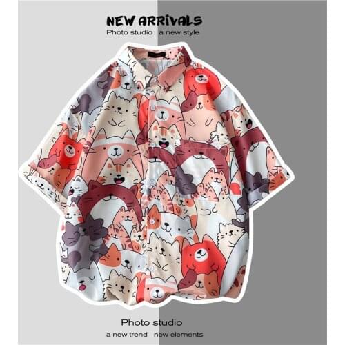 30 Retro Printed Short-sleeved T-shirts Mens Cartoon Loose Shirts Couple T-shirts Half-sleeved Beach Oversized T-shirts Women