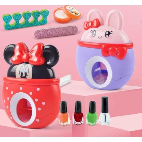 Disney Mickey Mouse Makeup Set Childrens Cosmetics DIY Nail Machine Cartoon Anime Figure Minnie Girl Nail Polish Beauty Toy