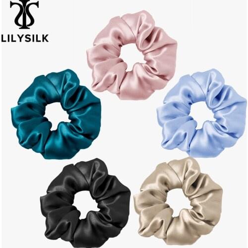 LilySilk 100% Pure Silk Scrunchies Set 5 Pack In Bulk Wholesale Small Hair HeadBand Accessories Soft Care Luxurious Color Random