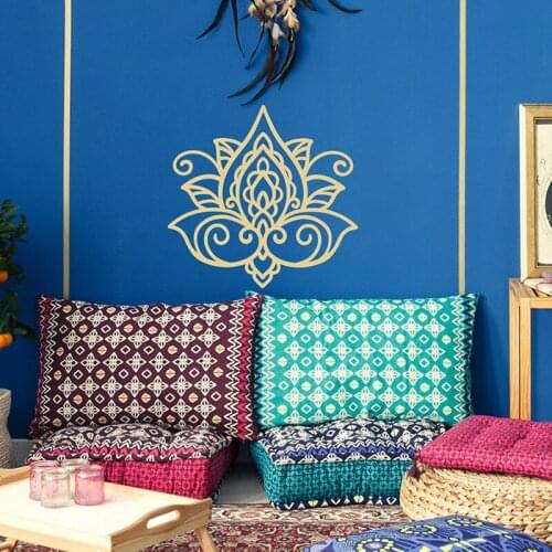 Lotus Flower Wall Decal Mural- Lotus Mandala Sticker Boho Wall Decal Morrocan Pattern Bohemian Bedroom Buddhist Boho A12-055