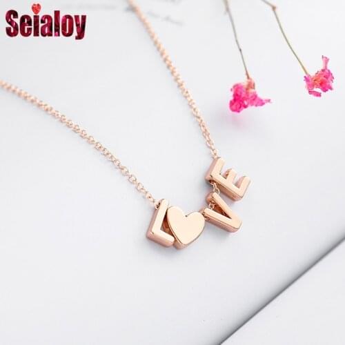 Rose Gold Letters Love Heart Pendant Necklace For Women Men Girlfriend Original Golden Couple Lover Charm Necklace Collar