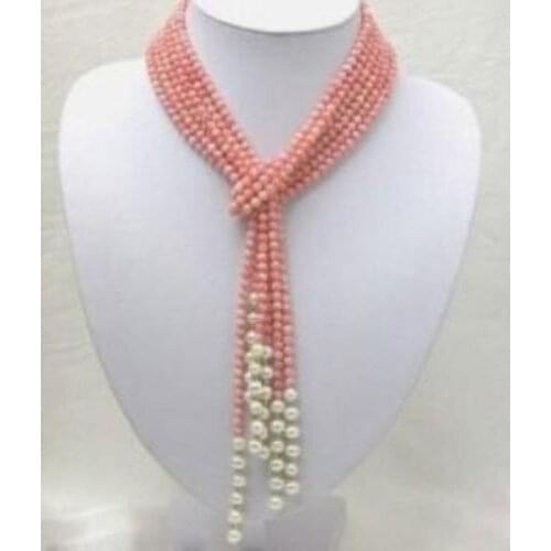 50inch 5mm Pink Artificial Coral Round Beads Necklace For Women Natural Freshwater Pearl Accessories Jewelry 50inch/strand BV327