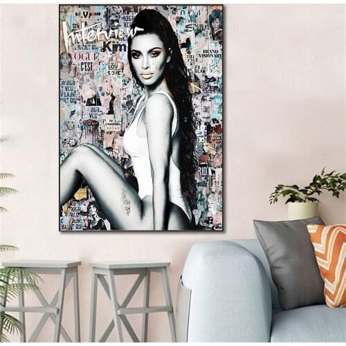 Pop Street Graffiti Art Kardashian Inspired Art Canvas Wall Art Sexy Model Decorative Painting for Living Room Home Decoration